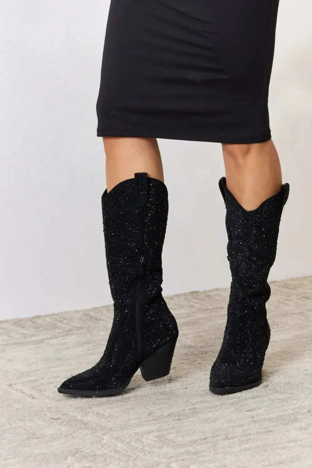 Forever Link Rhinestone Knee High Cowboy Boots - GlowUp Garments