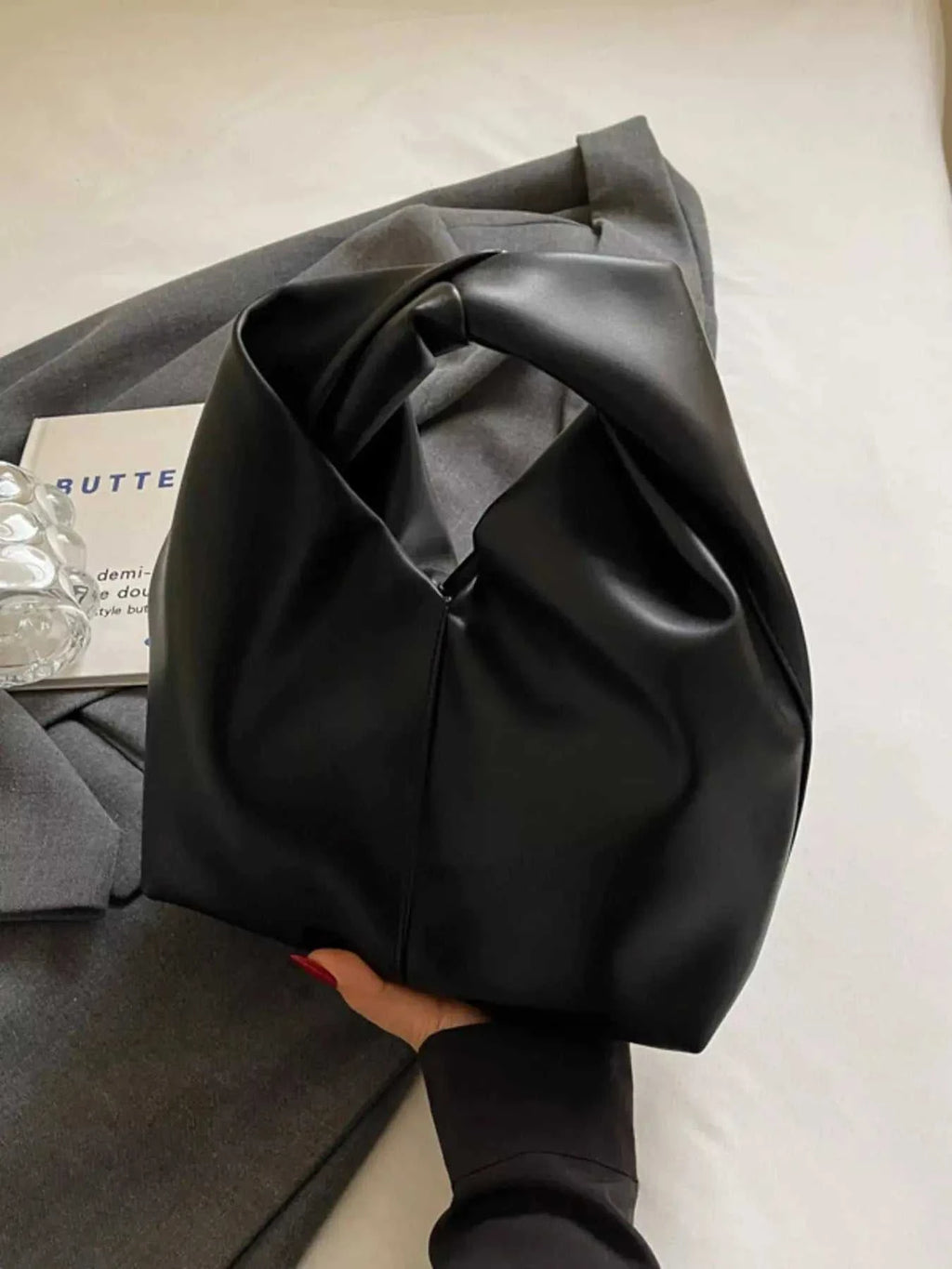 Knot Handle Leather Handbag - GlowUp Garments