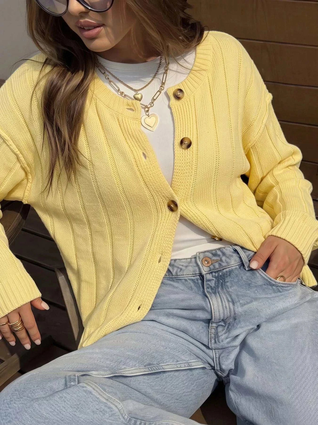 Button Up Dropped Shoulder Cardigan - GlowUp Garments