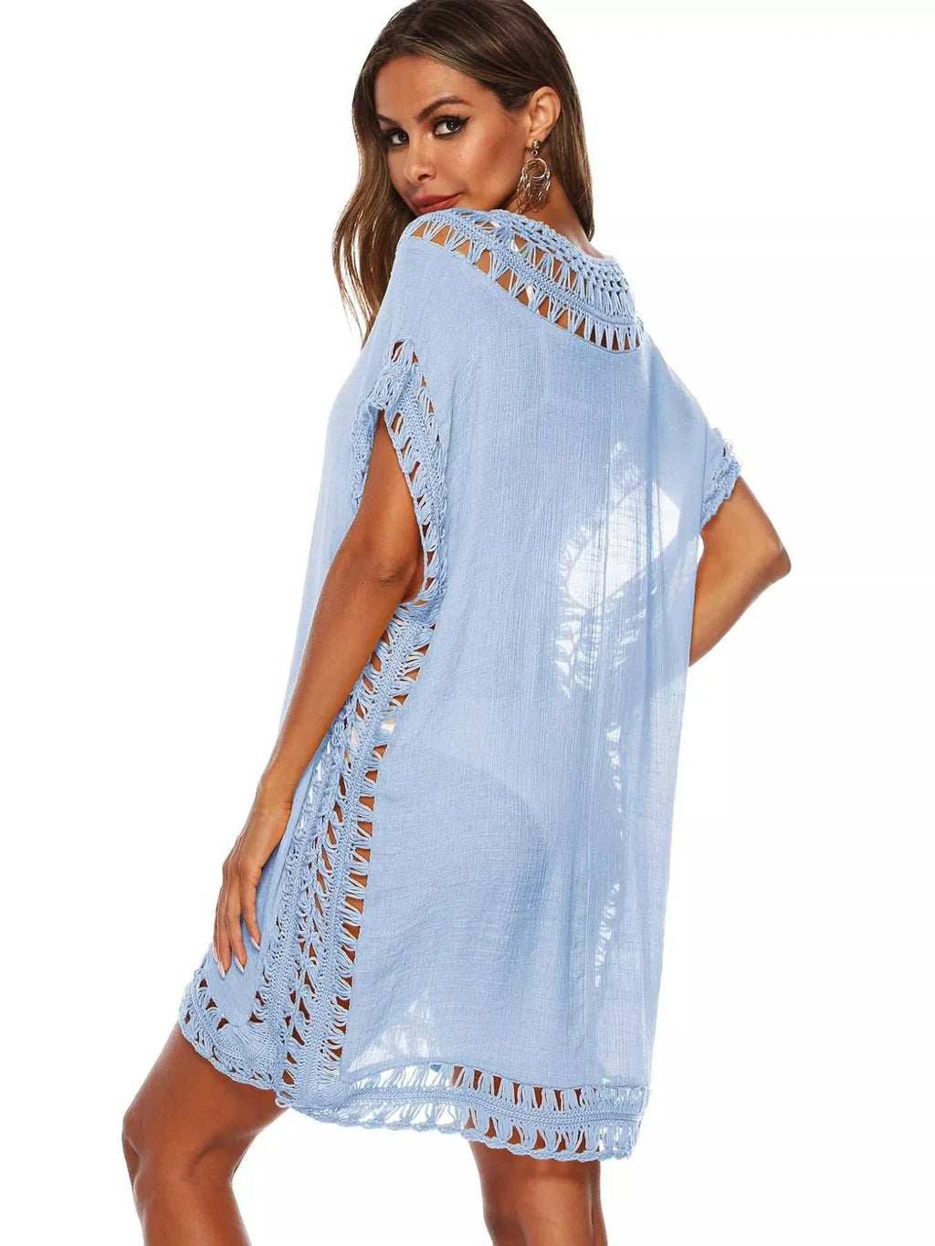 Crochet Trim V-Neck Cover-Up Dress - GlowUp Garments