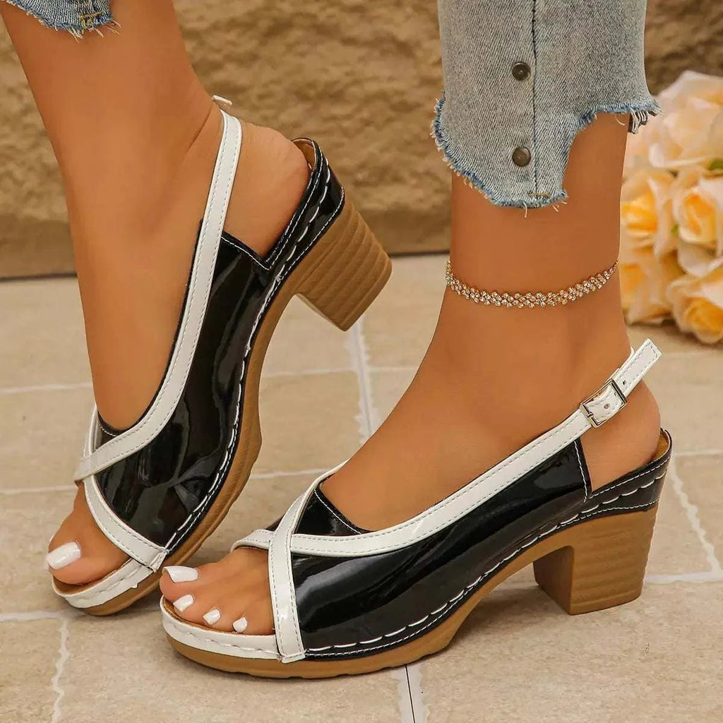 Open Toe Block Heels Sandals - GlowUp Garments