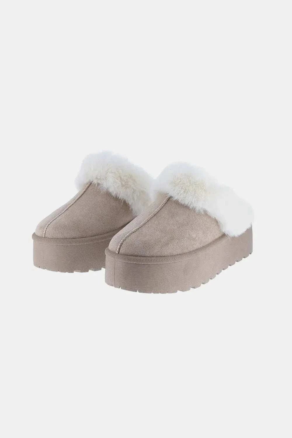 Weeboo Thick Bottom Fur Trim Snow Slippers - GlowUp Garments