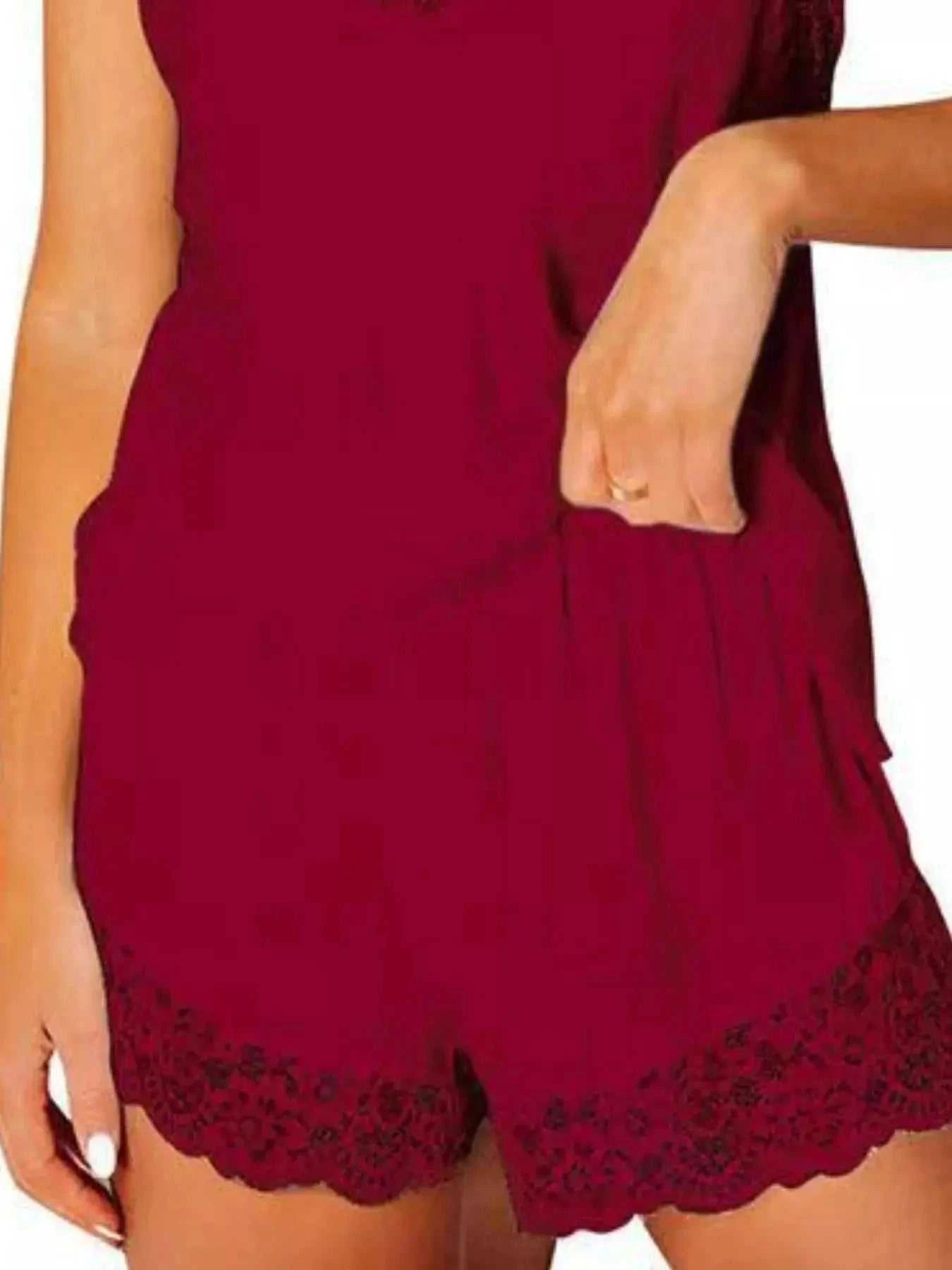 Lace Trim Cami and Shorts Lounge Set - GlowUp Garments