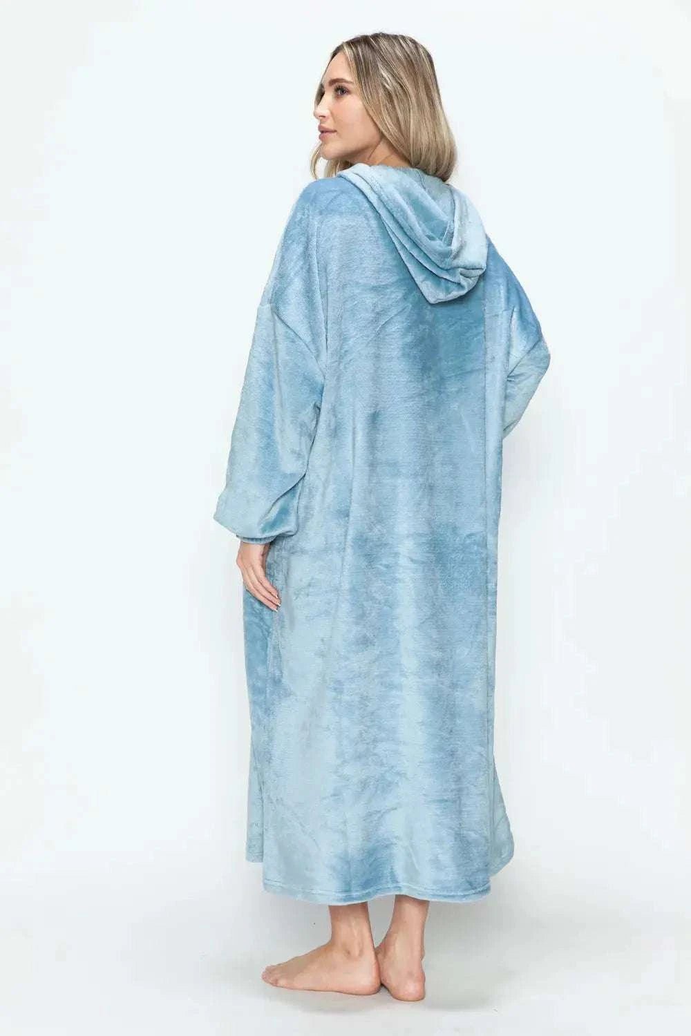 Double Take Full Size Pocketed Hooded Midi Lounge Dress - GlowUp Garments