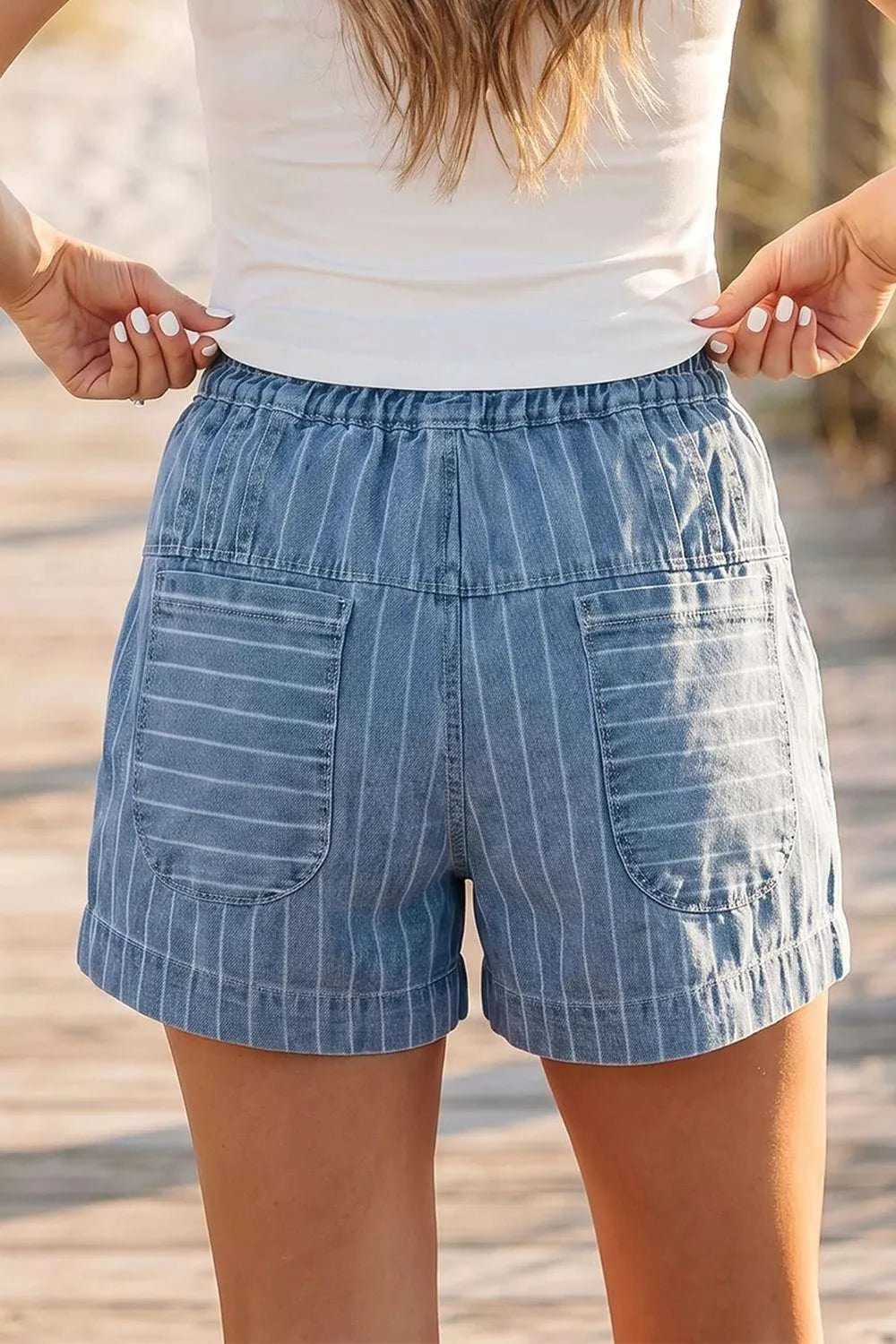 Striped High-Waisted Denim Shorts - GlowUp Garments