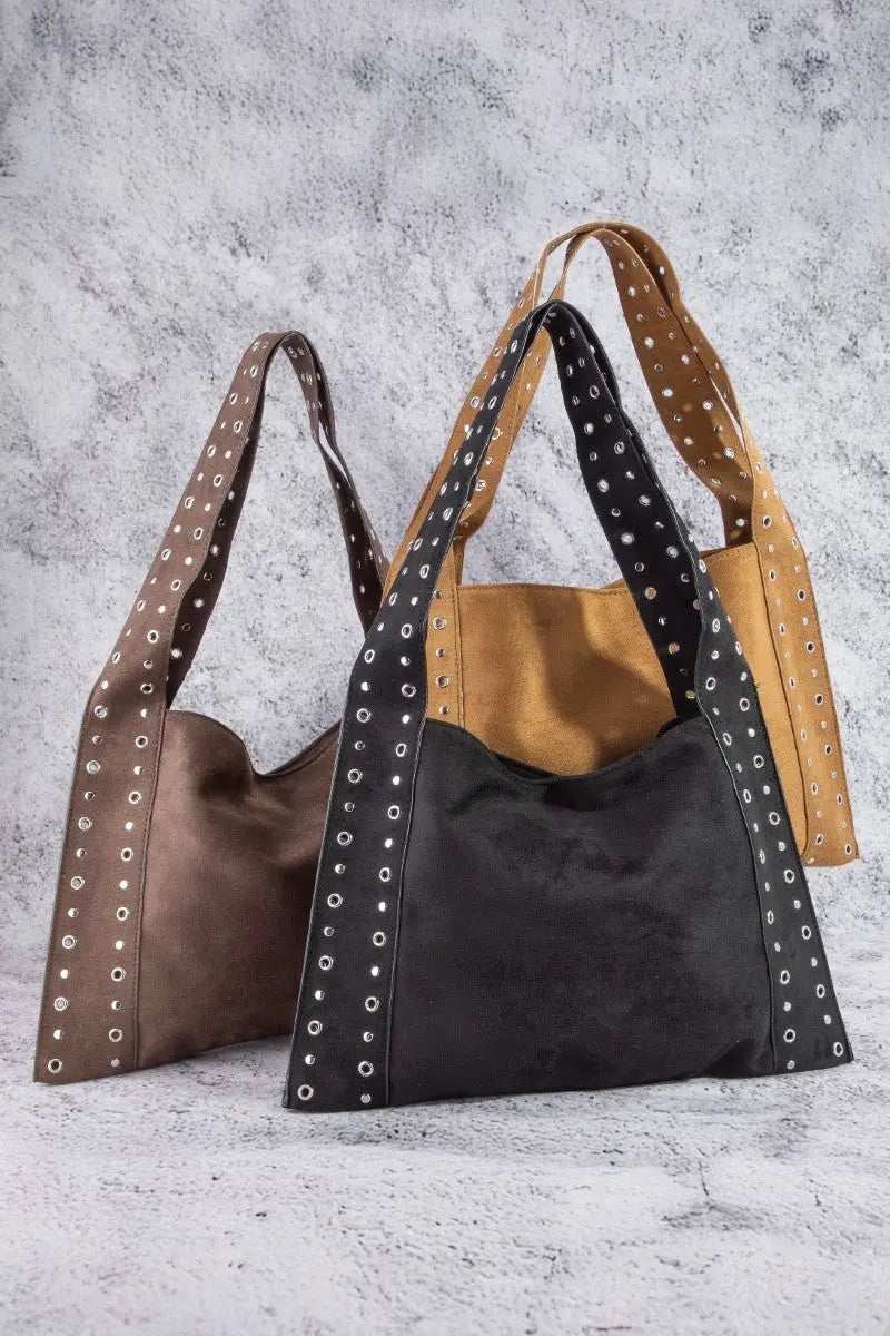 Grommet Strap Suede Shoulder Bag - GlowUp Garments