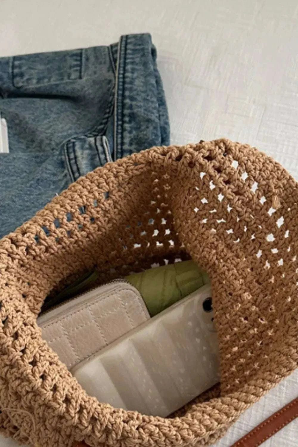 Openwork Woven Tote Bag - GlowUp Garments