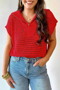 Openwork Quarter-Zip Knit Top - GlowUp Garments