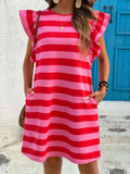 Striped Ruffle Sleeve Casual Summer Dress - GlowUp Garments