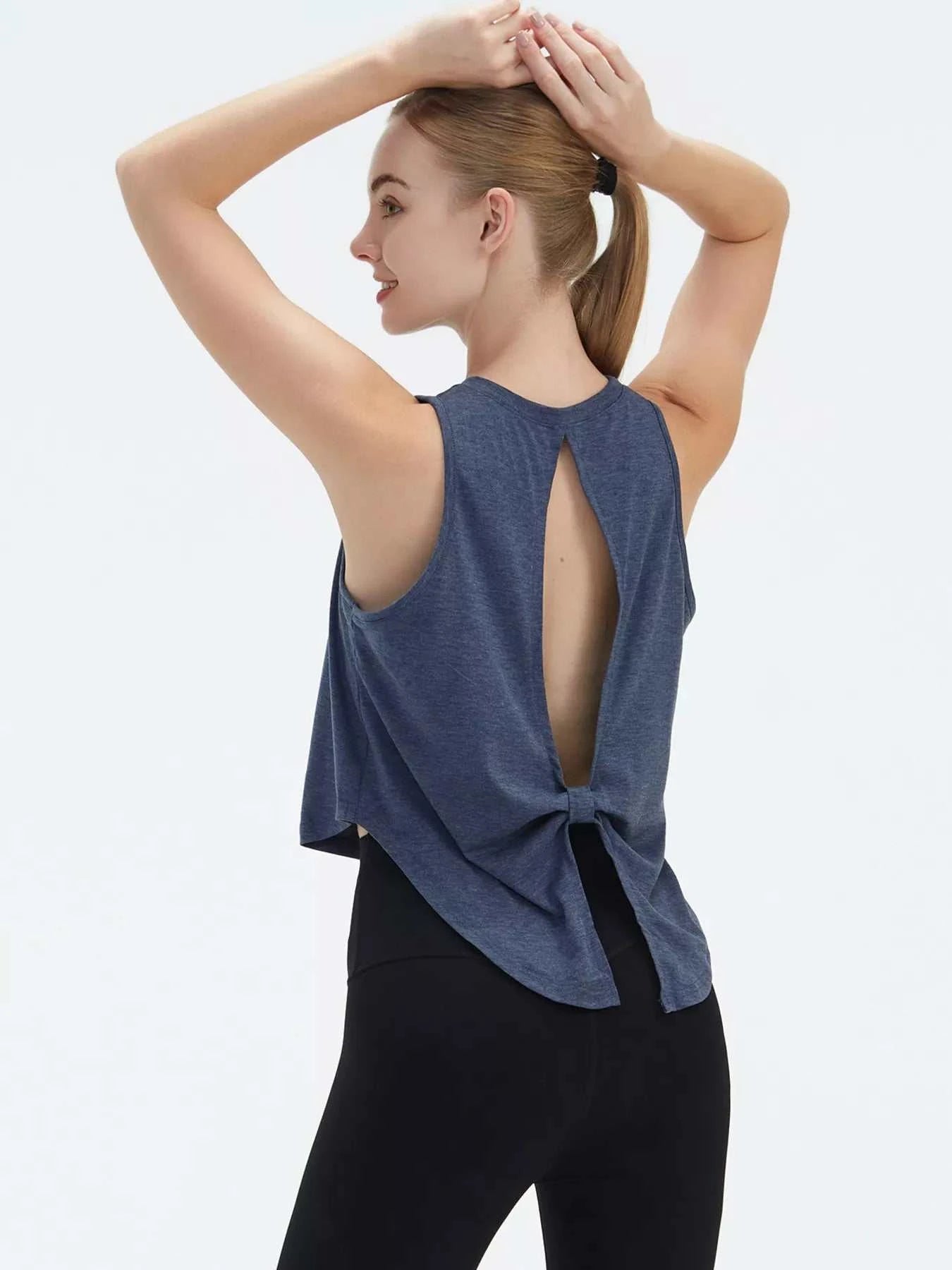 Cutout Back Round Neck Active Tank - GlowUp Garments