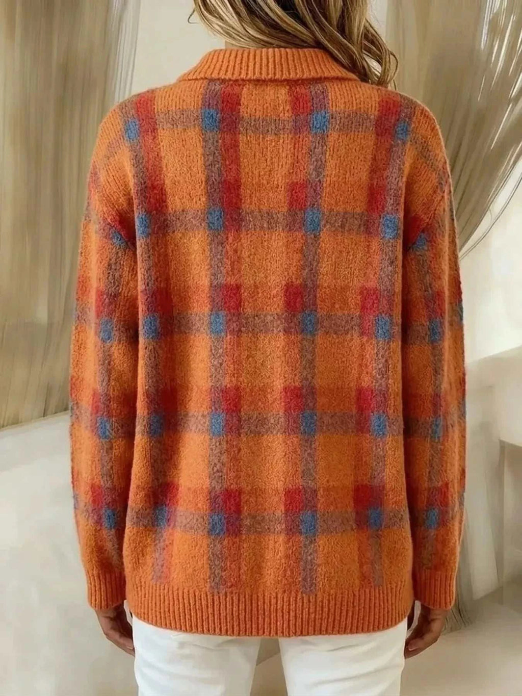 Plaid Button-Up Cardigan - GlowUp Garments