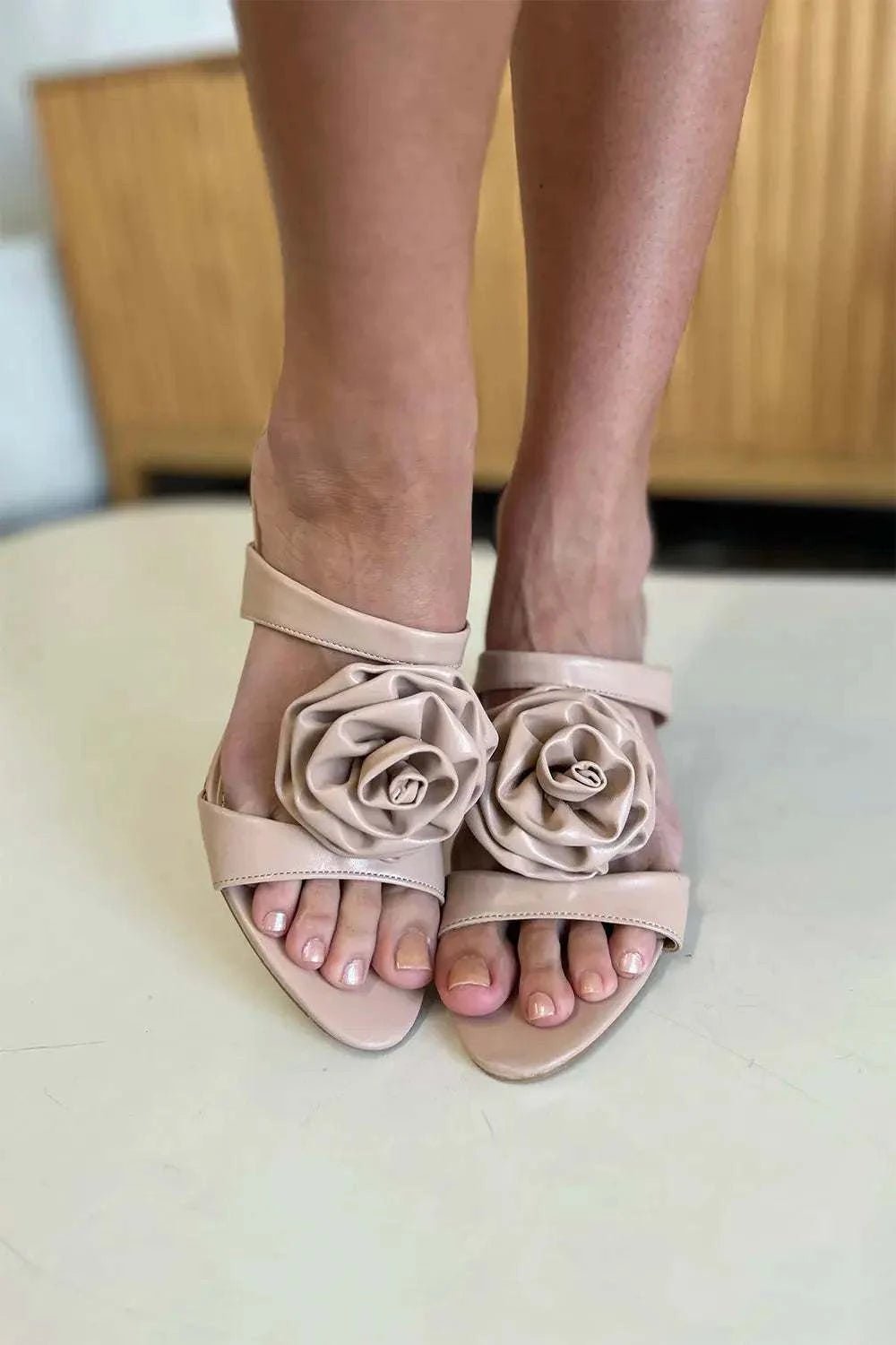 Weeboo Flower PU Leather Stiletto Heel Sandals - GlowUp Garments