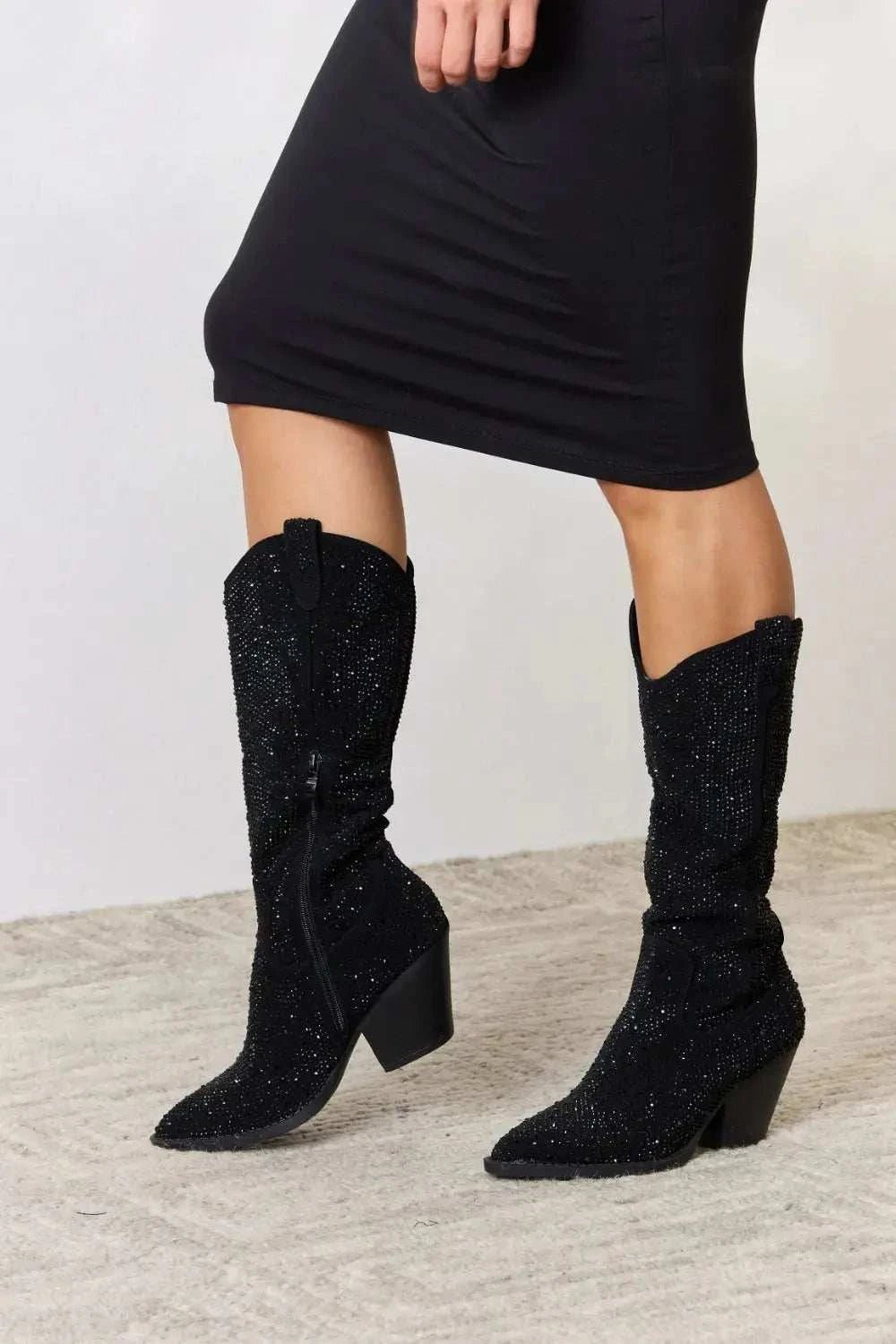 Forever Link Rhinestone Knee High Cowboy Boots - GlowUp Garments