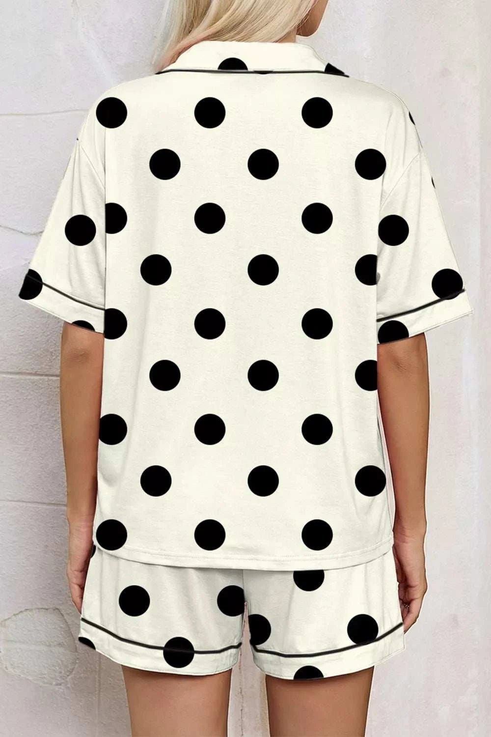Polka Dot Button Up Top and Shorts Lounge Set - GlowUp Garments