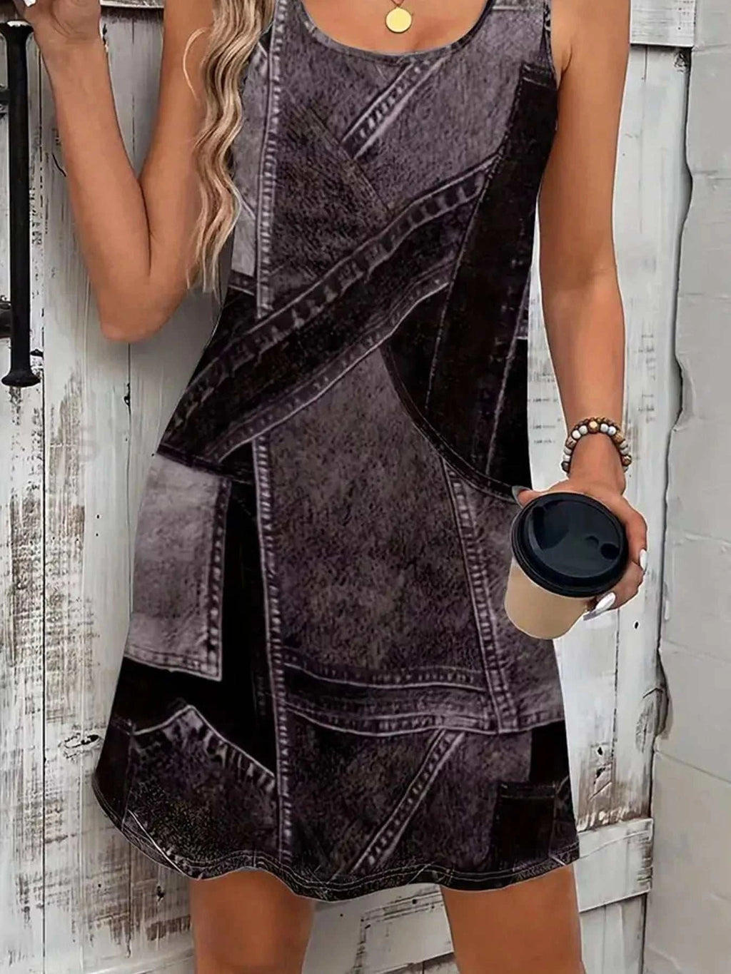 Patchwork Denim Sleeveless Dress - GlowUp Garments