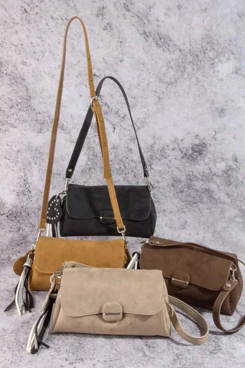 Heart And Tassel Accent Suede Shoulder Bag - GlowUp Garments