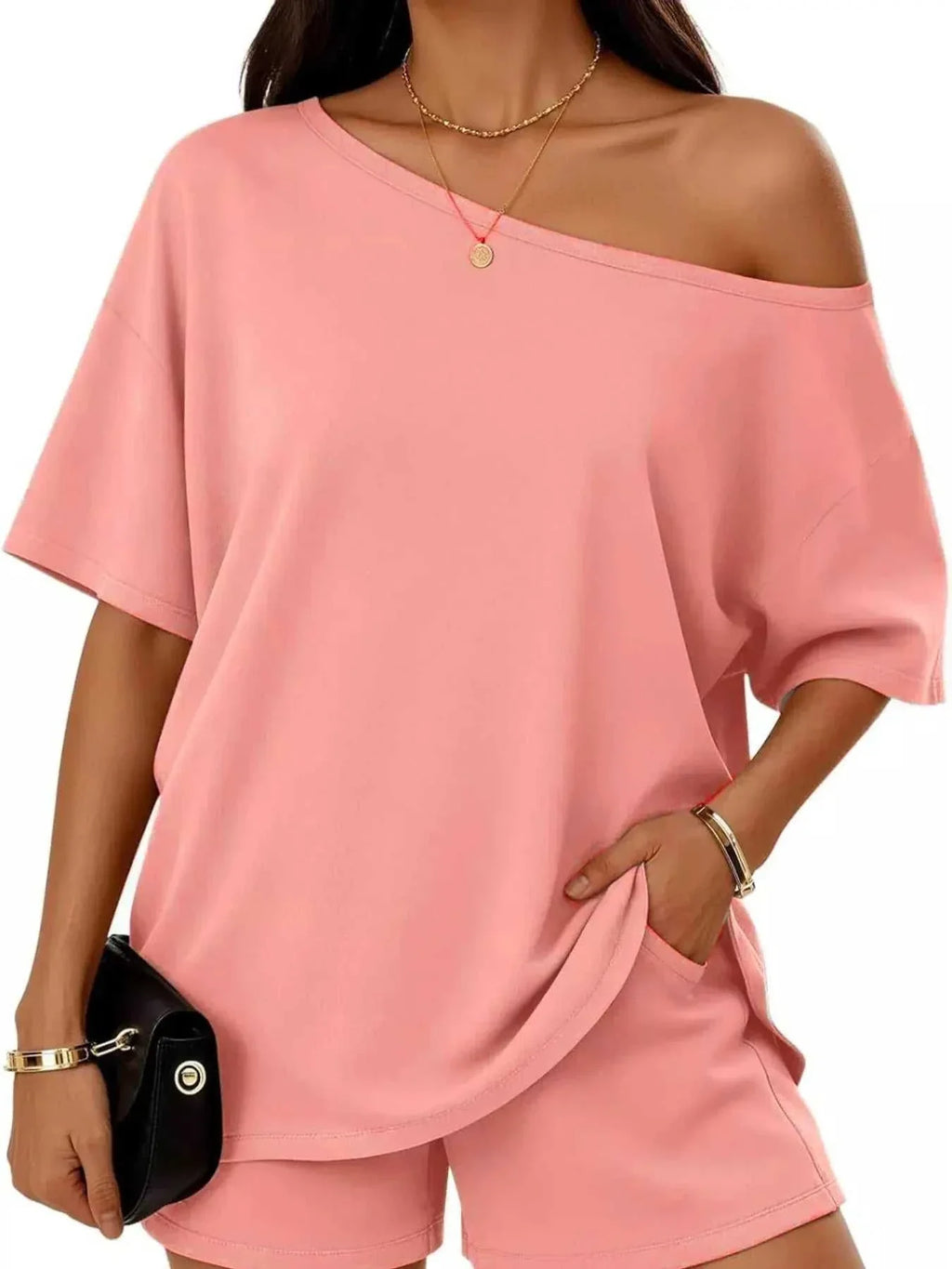 Full Size One Shoulder Top and Shorts Set Plus Size - GlowUp Garments