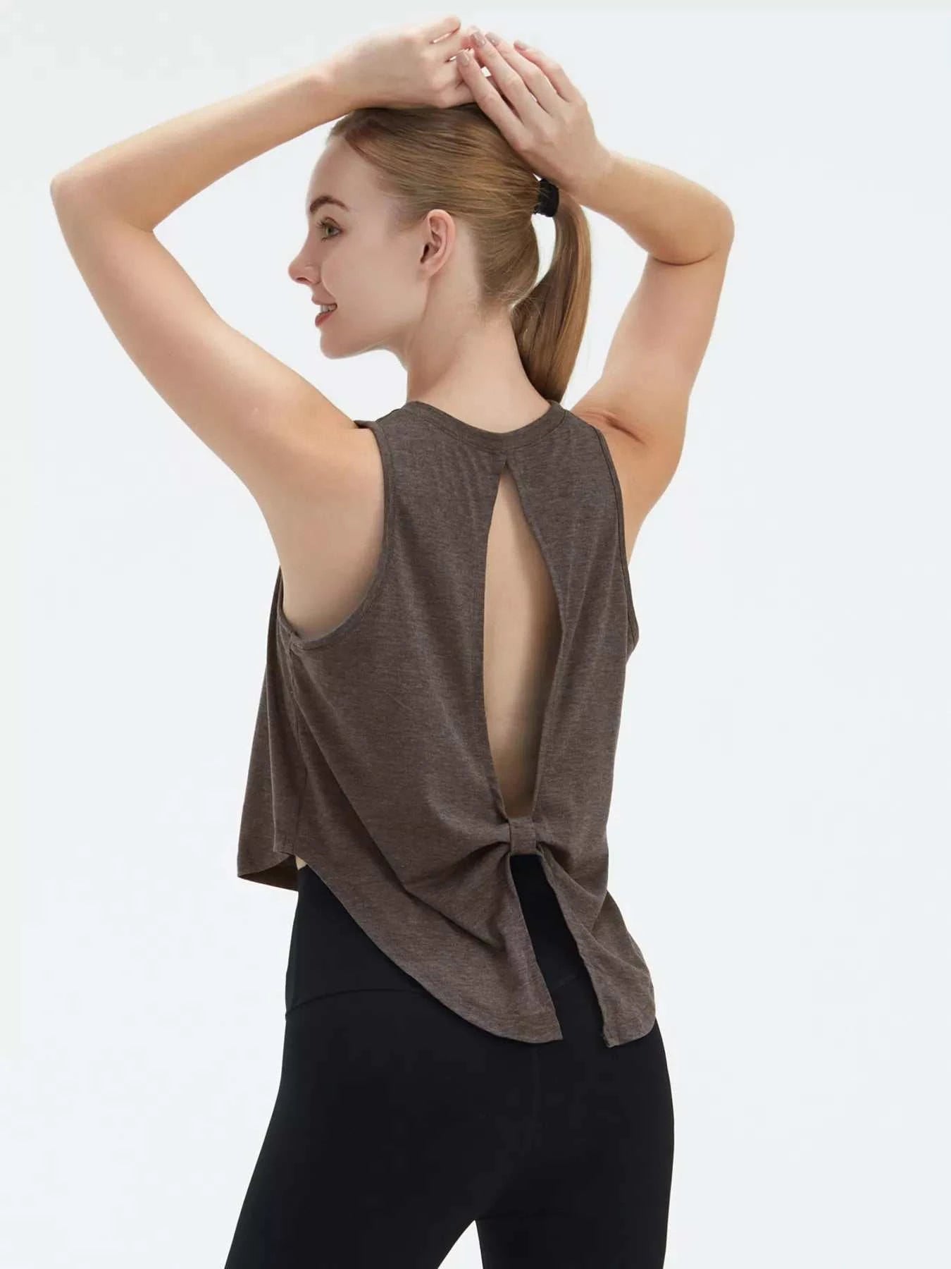 Cutout Back Round Neck Active Tank - GlowUp Garments