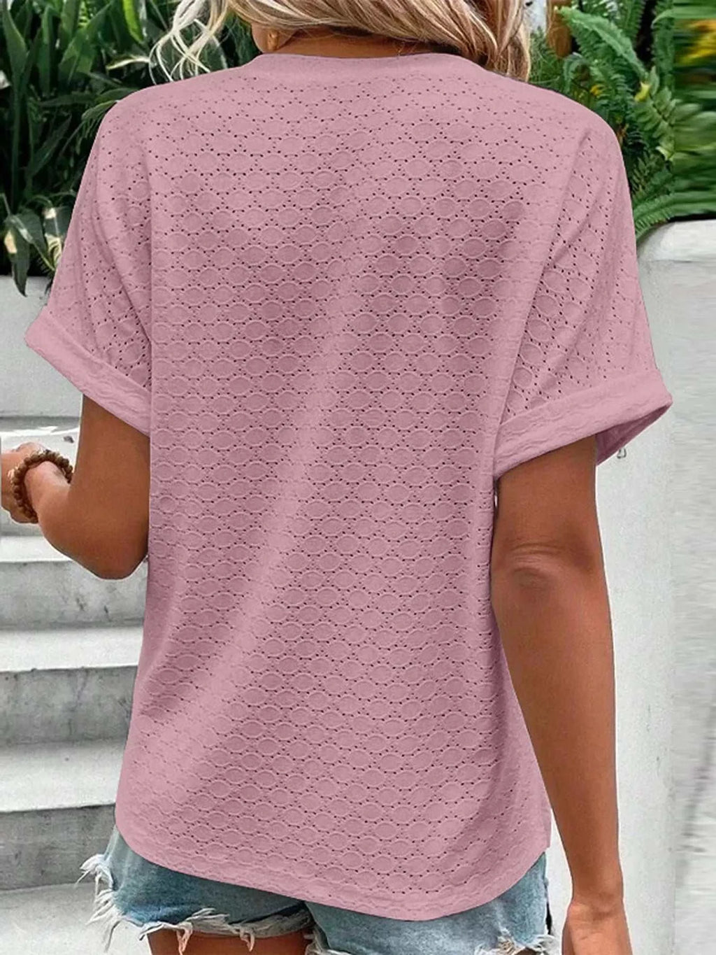 Notched Short Sleeve Top - GlowUp Garments