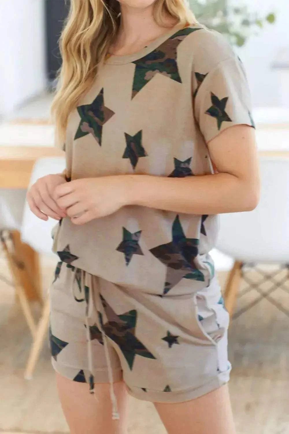 Camo Star Print Tee and Shorts Lounge Set - GlowUp Garments