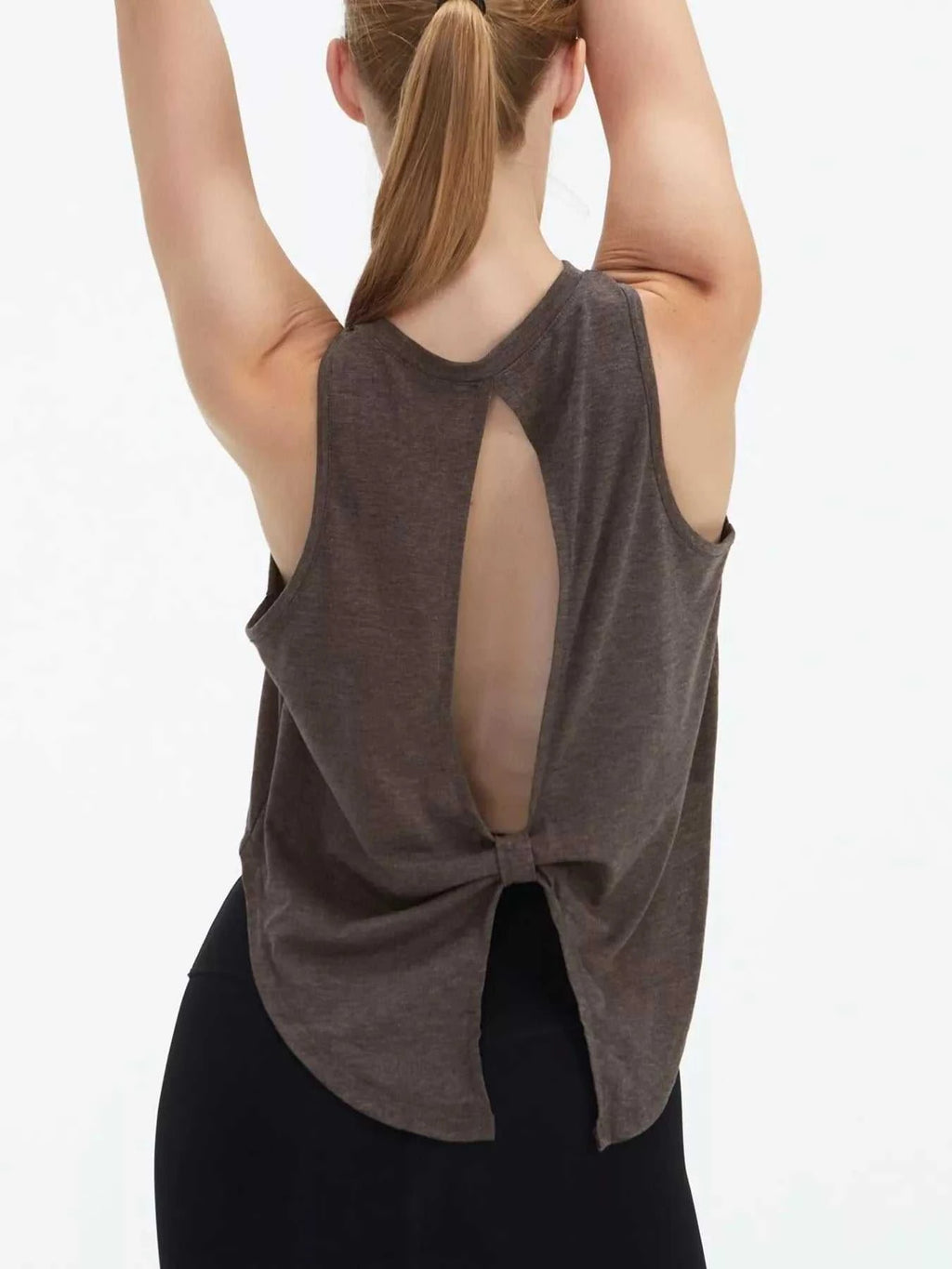 Cutout Back Round Neck Active Tank - GlowUp Garments