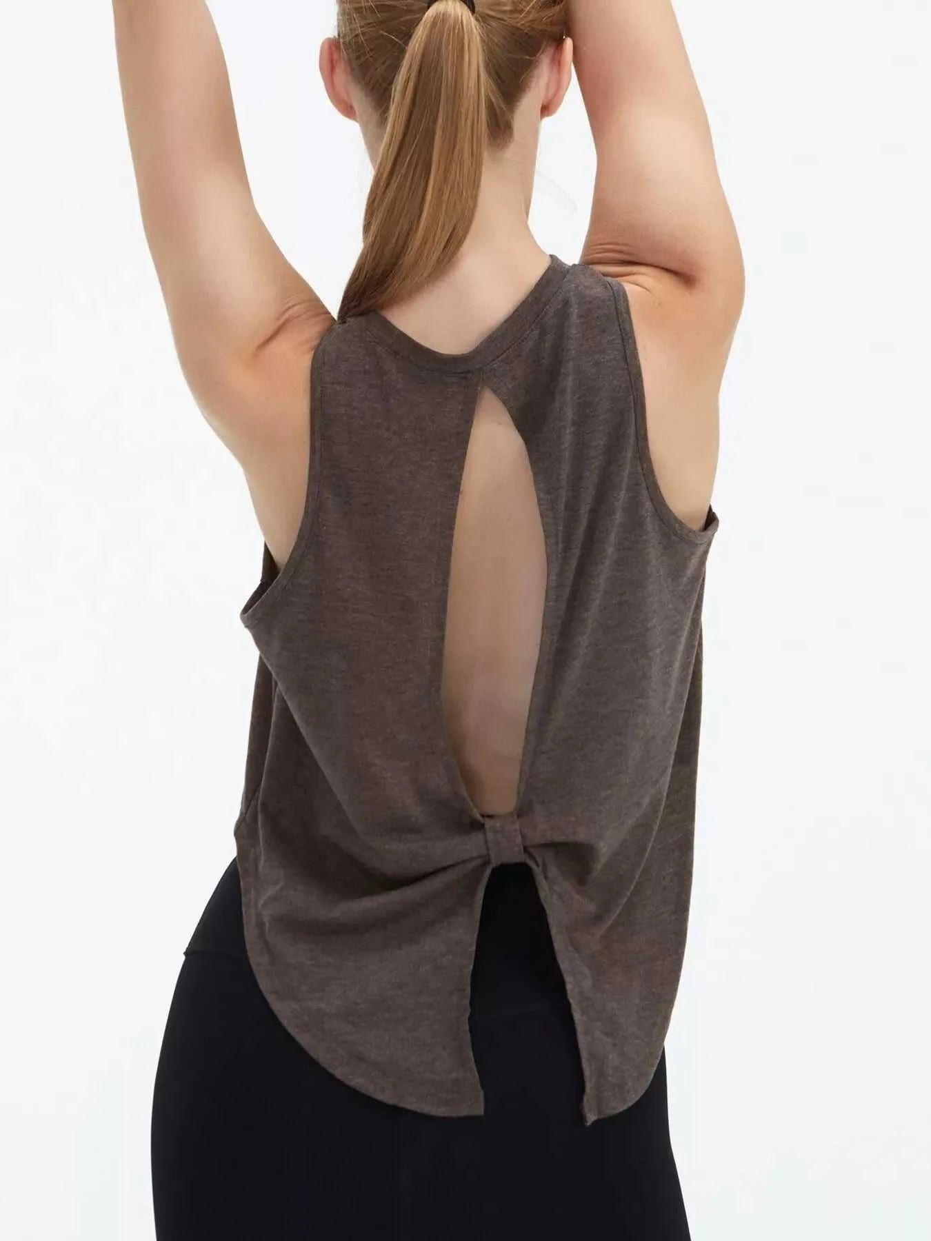 Cutout Back Round Neck Active Tank - GlowUp Garments