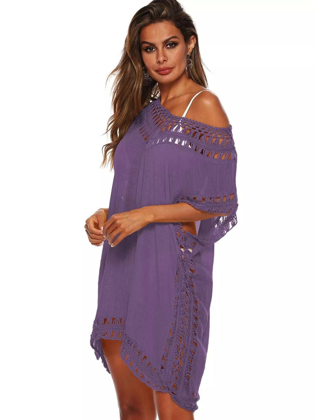 Crochet Trim V-Neck Cover-Up Dress - GlowUp Garments