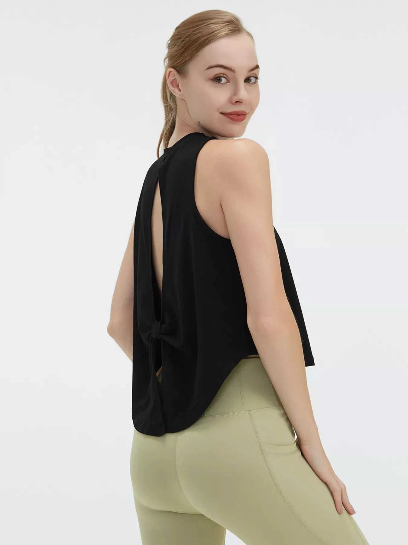 Cutout Back Round Neck Active Tank - GlowUp Garments