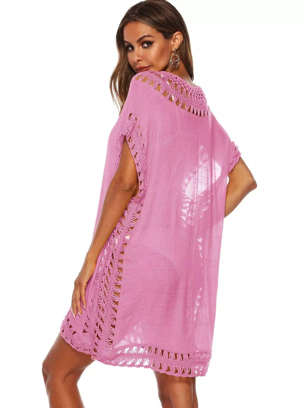 Crochet Trim V-Neck Cover-Up Dress - GlowUp Garments