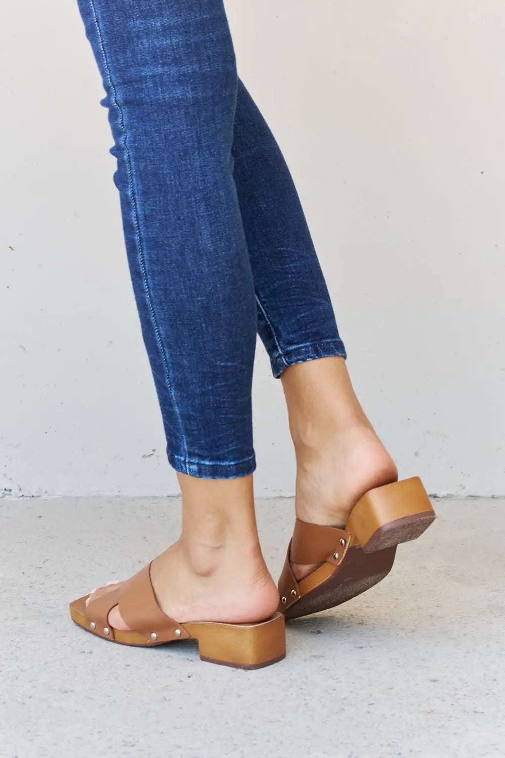 Weeboo Step Into Summer Criss Cross Wooden Clog Mule in Brown - GlowUp Garments