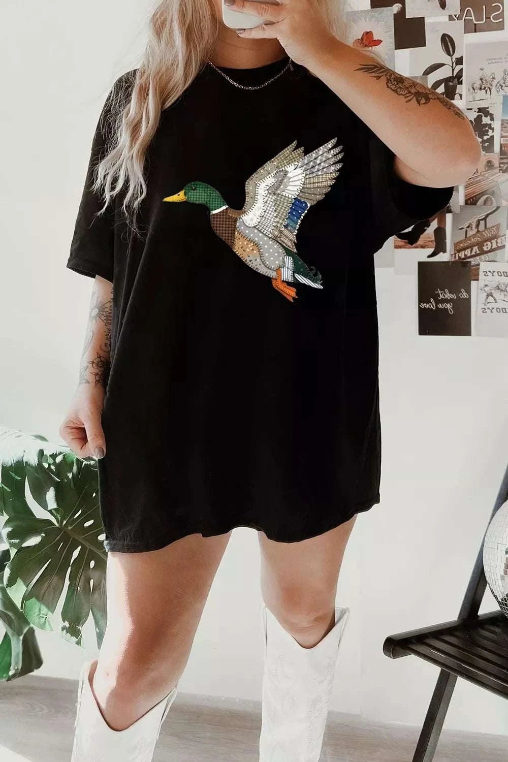 Flying Duck Graphic Round Neck T-Shirt - GlowUp Garments