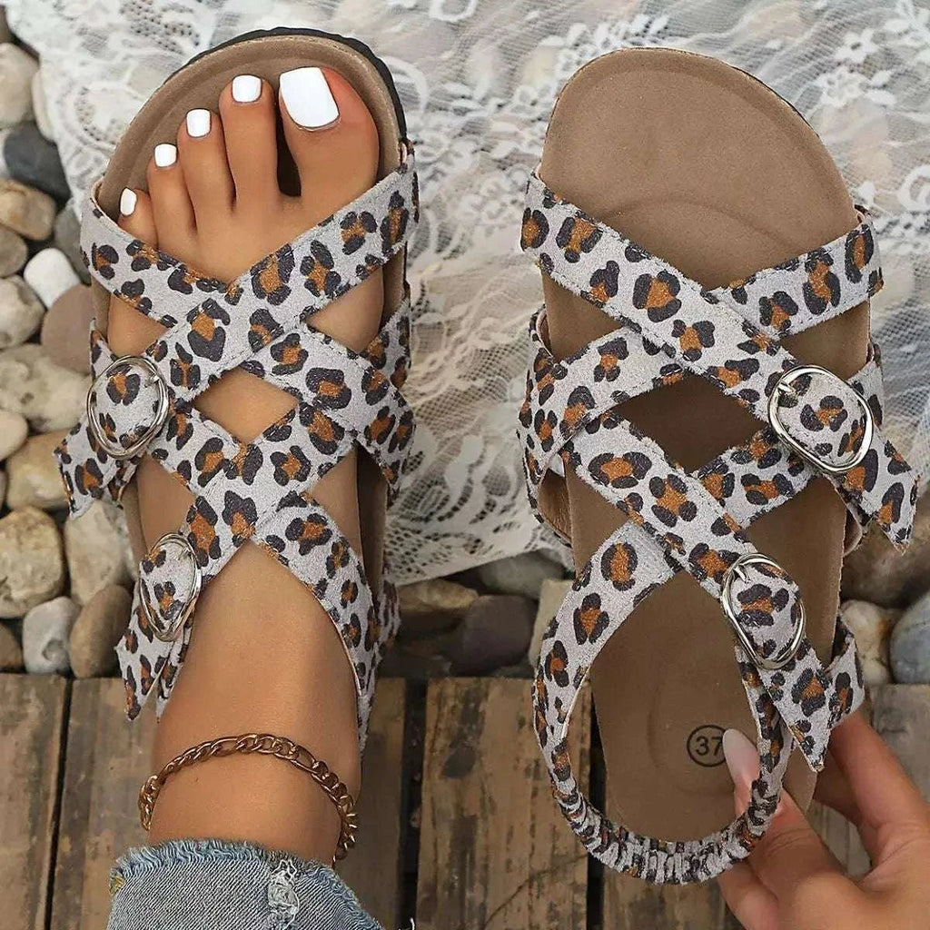 Leopard Buckle Platform Sandals - GlowUp Garments