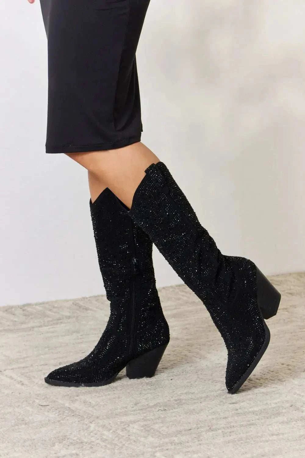 Forever Link Rhinestone Knee High Cowboy Boots - GlowUp Garments
