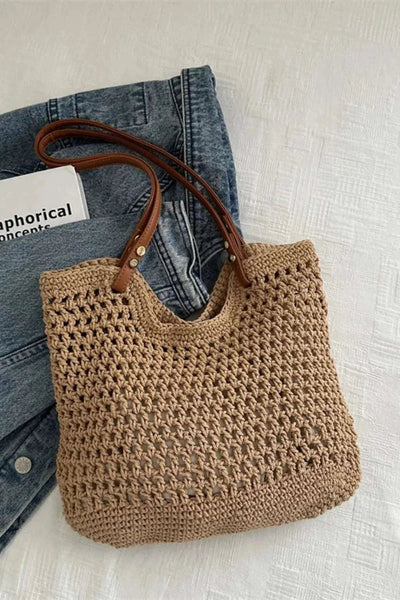 Openwork Woven Tote Bag - GlowUp Garments